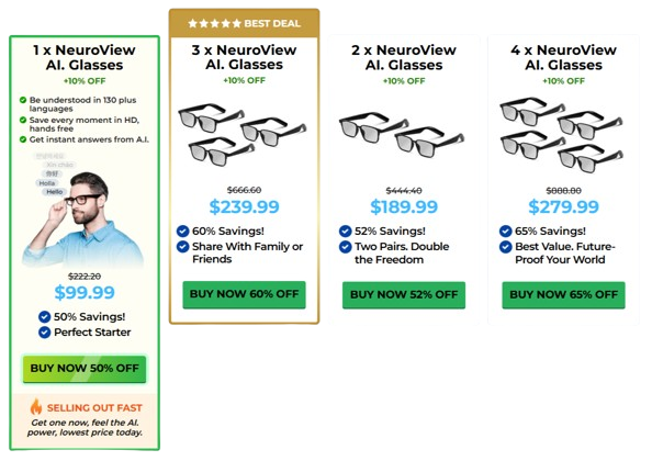 Neuroview AI Glasses Pricing